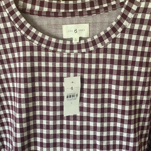 LOU AND GREY BIRDSEYE GINGHAM PONTE SWEATSHIRT IN PLUM KISS SIZE LARGE - Picture 6 of 9